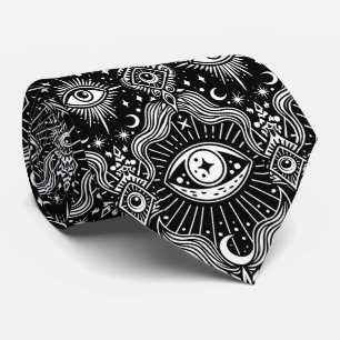 Moon, eye and crescent magic pattern tie