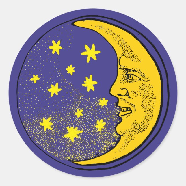 moon face classic round sticker (Front)