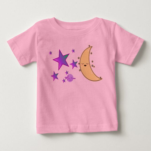 Moon Face & Stars Toddler Pink Ruffle Tee (Front)