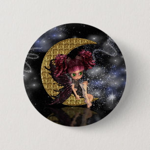 moon fairy badge pin, cute gothic fairy gold moon