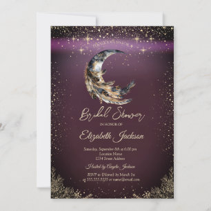Moon Feather Stars Burgundy Bridal Shower Invitation