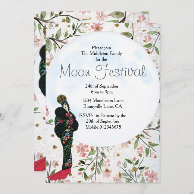 Moon  Festival Chinese Autumn Festival  invitation (Front/Back)