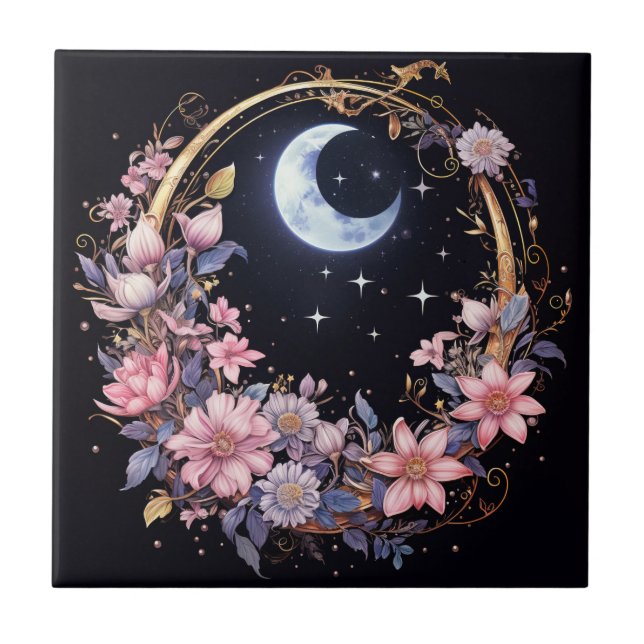 Moon Flower Garden Ceramic Tile (Front)