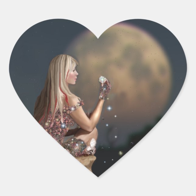 Moon Flower Heart Sticker (Front)