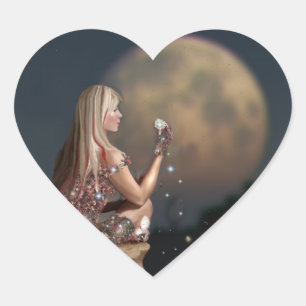 Moon Flower Heart Sticker