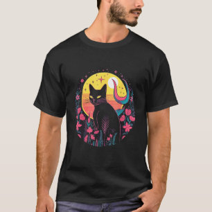 Moon Flower Spiritual Cat Witchy Cute Cat Pastel T-Shirt