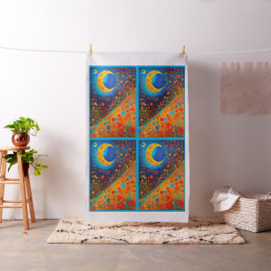 Moon Flowers Modern Art Cheater Quilt Sew Panel Fabric