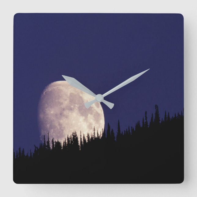Moon & Forest | Glacier National Park Montana Square Wall Clock (Front)