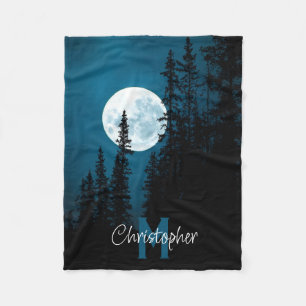 Moon Forest Sky Personalised Monogram Fleece Blanket