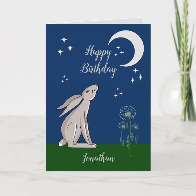 Moon Gazing Hare Folded Greeting Card (Front)