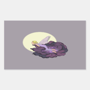 Moon Gazing Purple Flower Fairy Evening Sky Rectangular Sticker