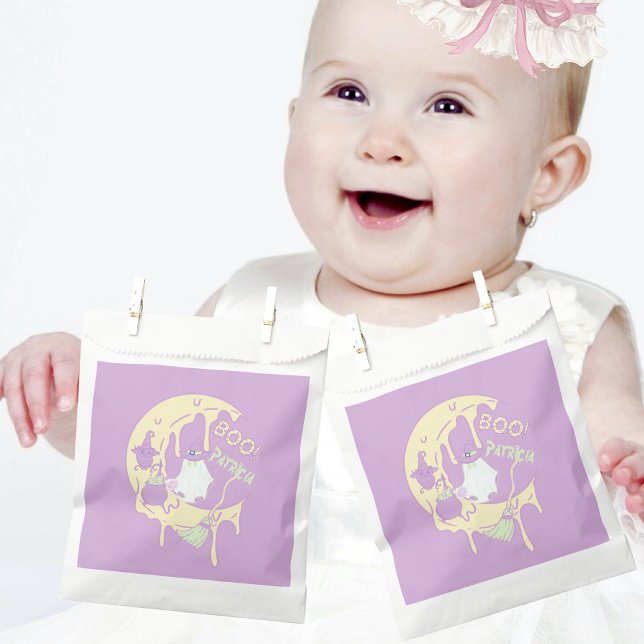 Moon Ghost Illustration Purple Kids Girl Halloween Favour Bags (Creator Uploaded)