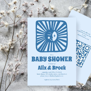 Moon Glow Boho Modern Cute Custom QR Baby Shower  Invitation