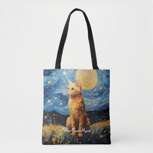 Moon Glow Cat Midnight Muse Personalised Tote Bag (Front)