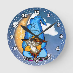 Moon gnome round clock