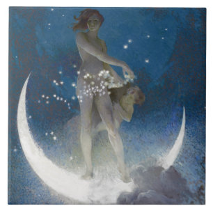 Moon Goddess Bare Scattering Night Stars   Tile
