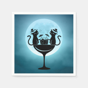 Moon Having Cocktails Party Cats Napkin