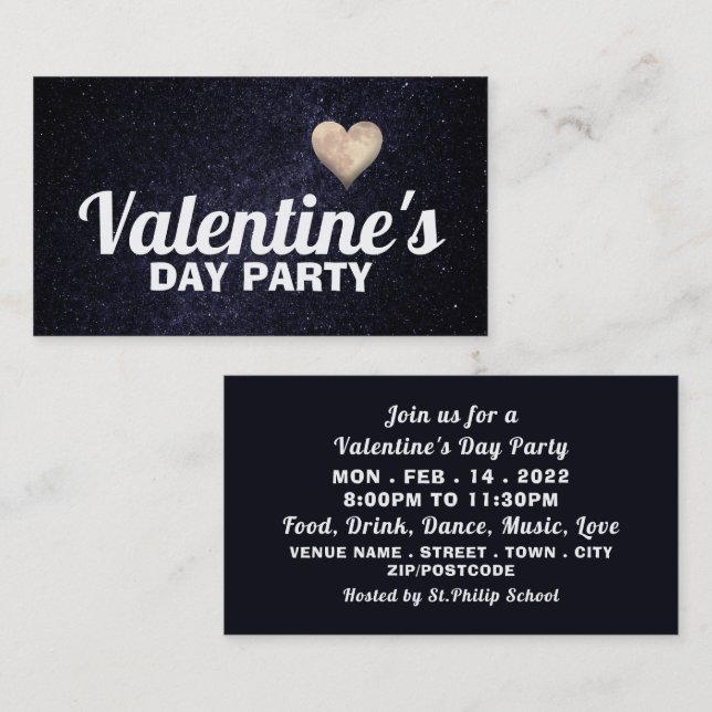 Moon Heart, Valentine's Day Party Ticket Invite (Front/Back)