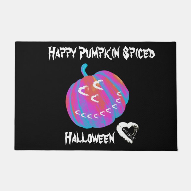 Moon Hearts Halloween Pumpkin Door Mat (Front)