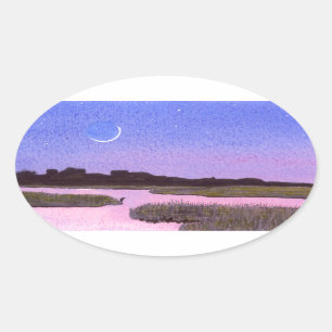 Moon & Heron Oval Sticker