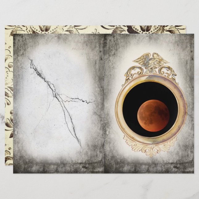 Moon in a mirror, gothic scrapbook paper (Front/Back)