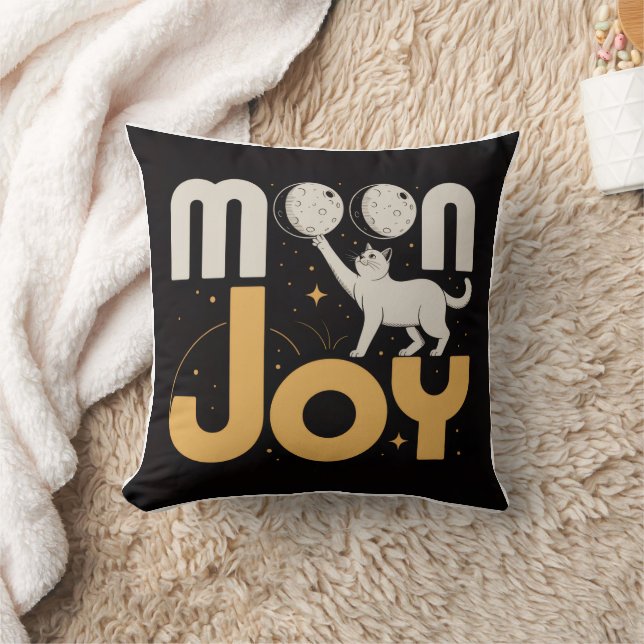 MOON JOY Minimalist Futuristic Cat & Moon  Cushion (Blanket)