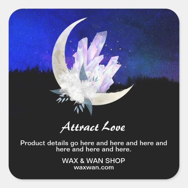 *~* Moon Landscape Floral AP24 Intentions Crystals Square Sticker (Front)