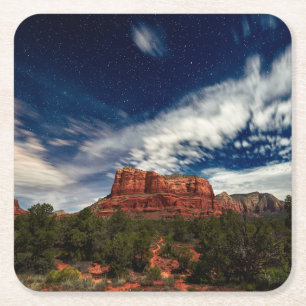 Moon Light over Sedona, Arizona Square Paper Coaster