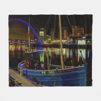 Moon light sky over the the Newcastle Tyne river Fleece Blanket
