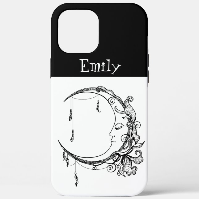 Moon Line Drawing Art Custom Name Case-Mate iPhone Case (Back)