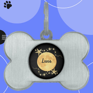 Moon Luna Gold Stars Personalised Pet ID Tag