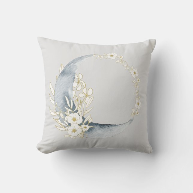Moon Magic Crescent Moon & Floral Pattern Cushion (Front)