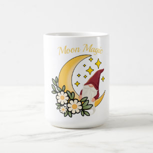 Moon Magic Cute Gnome on Crescent Moon Floral Coffee Mug