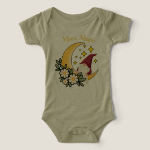 Moon Magic Cute Gnome on Crescent Moon Floral Illu