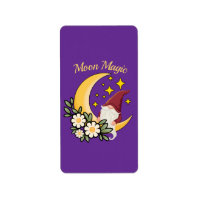 Moon Magic Cute Gnome on Crescent Moon Floral Illu