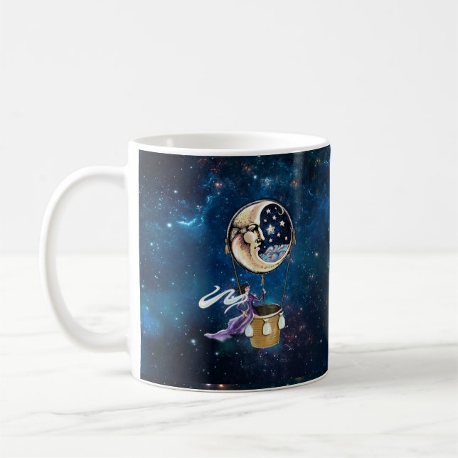 Moon magic night sky hot air ballon coffee mug (Left)