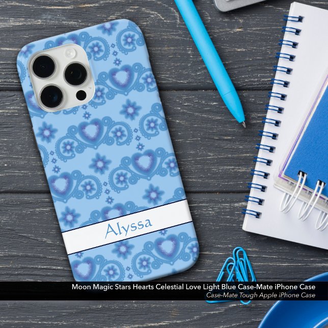 Moon Magic Stars Hearts Celestial Love Light Blue Case-Mate iPhone Case (Moon Magic Stars Hearts Celestial Love Light Blue Case-Mate iPhone Case)