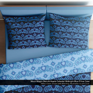 Moon Magic Stars Hearts Celestial Midnight Blue Pillowcase