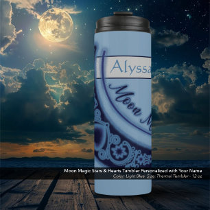 Moon Magic Stars Hearts Celestial Name Light Blue Thermal Tumbler