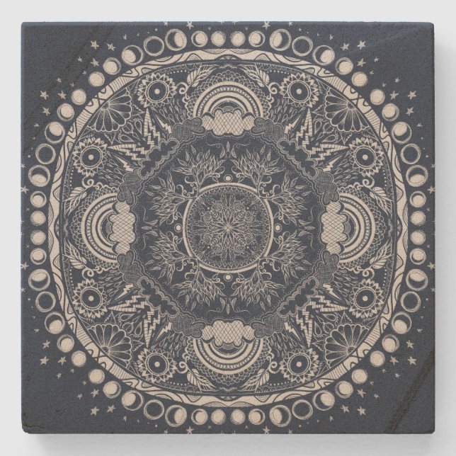Moon Mandala MoonChild Yoga Stone Coaster (Front)
