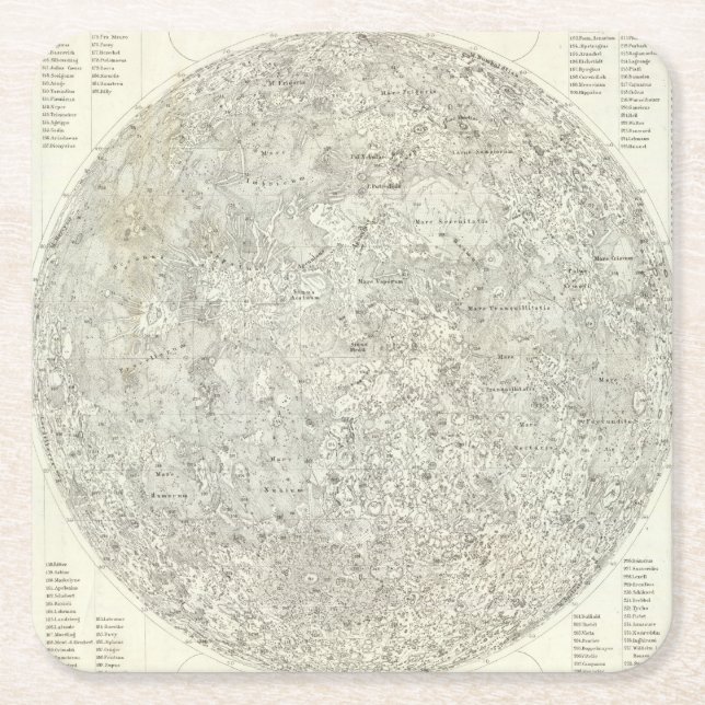 Moon Map Square Paper Coaster (Front)