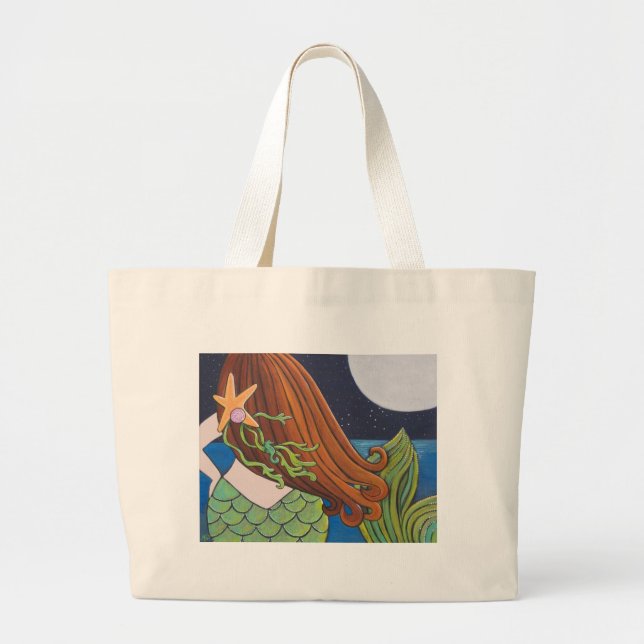 Moon Mermaid Large Tote Bag (Front)