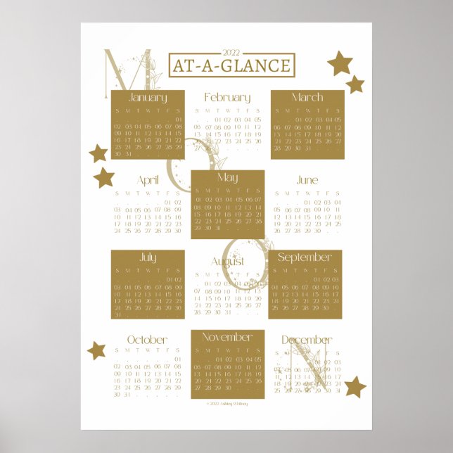 Moon Monogram 2022 Wall Calendar Poster (Front)