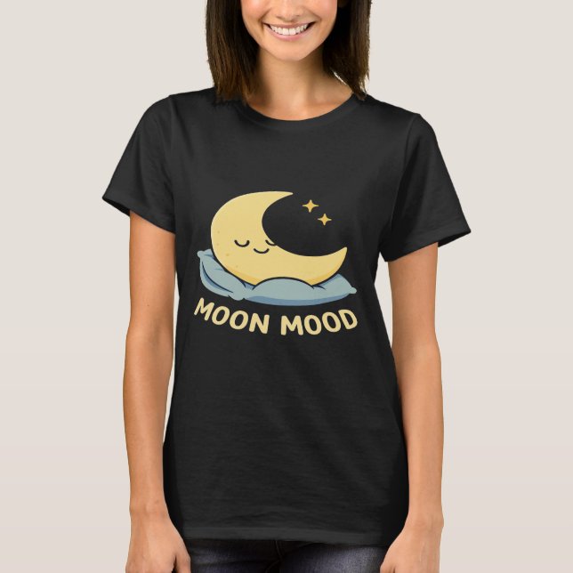 Moon Mood – Cute Sleeping Moon Design T-Shirt (Front)