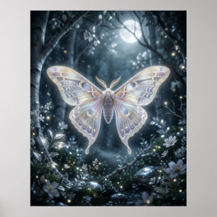 Moon Moth Celestial Night Poster