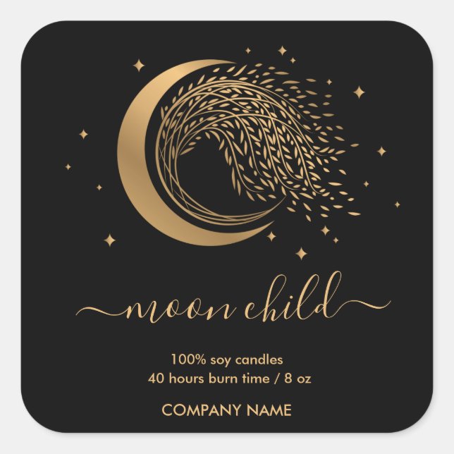 Moon Mystic Witchy Celestial Willow Tree Square St Square Sticker (Front)
