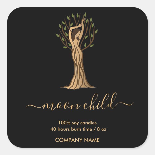 Moon Mystic Witchy Celestial Willow Tree  Square Sticker (Front)
