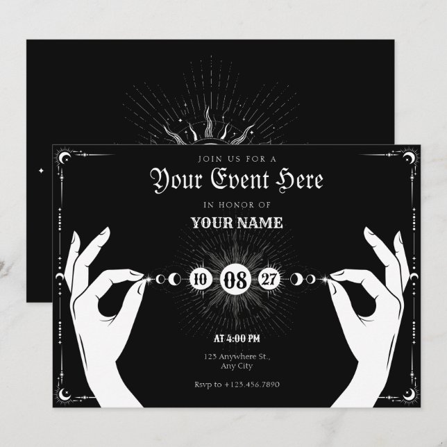 Moon mystical magic hand  invitation (Front/Back)