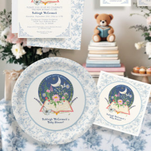 Moon New Chapter Begins Book Butterfly Blue Floral Paper Plate