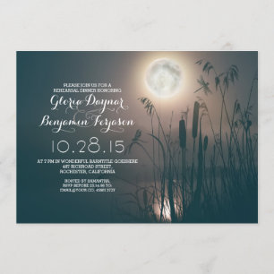 moon night dragonfly &water grass rehearsal dinner invitation